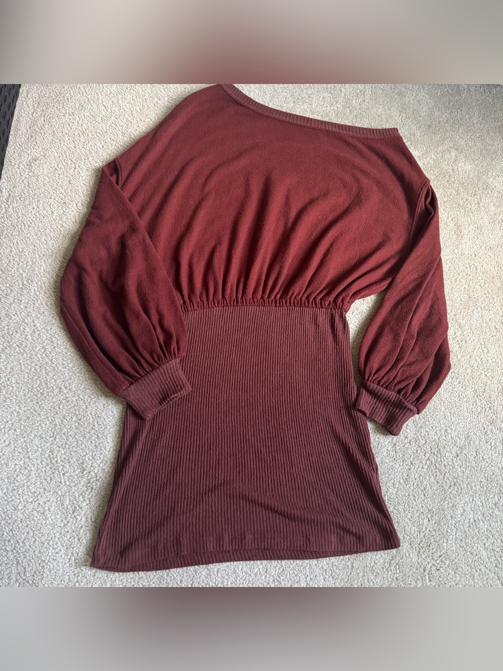Free People Beach Maroon Burgundy Sweater Last Call Off the Shoulder Mini Dress